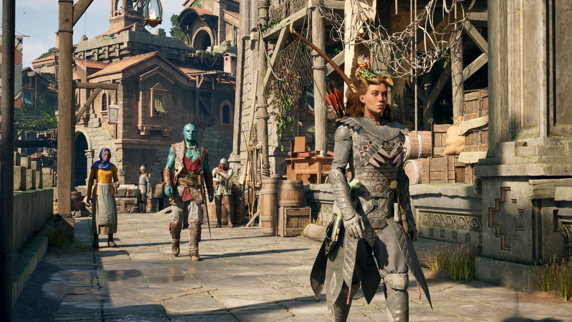 A vibrant fantasy town in Avowed.