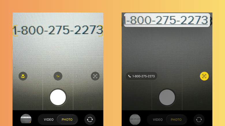 iPhone camera hidden scan text feature scanning a phone number