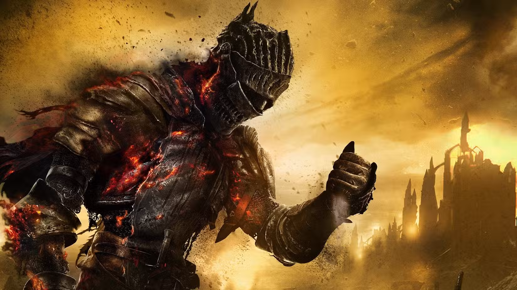 Dark Souls cover image knight and kingdom in background
