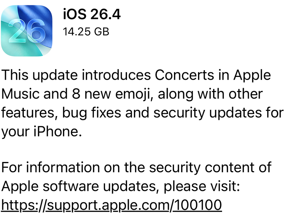 Apple iOS 26.4 displayed on an iPhone 16 pro screen