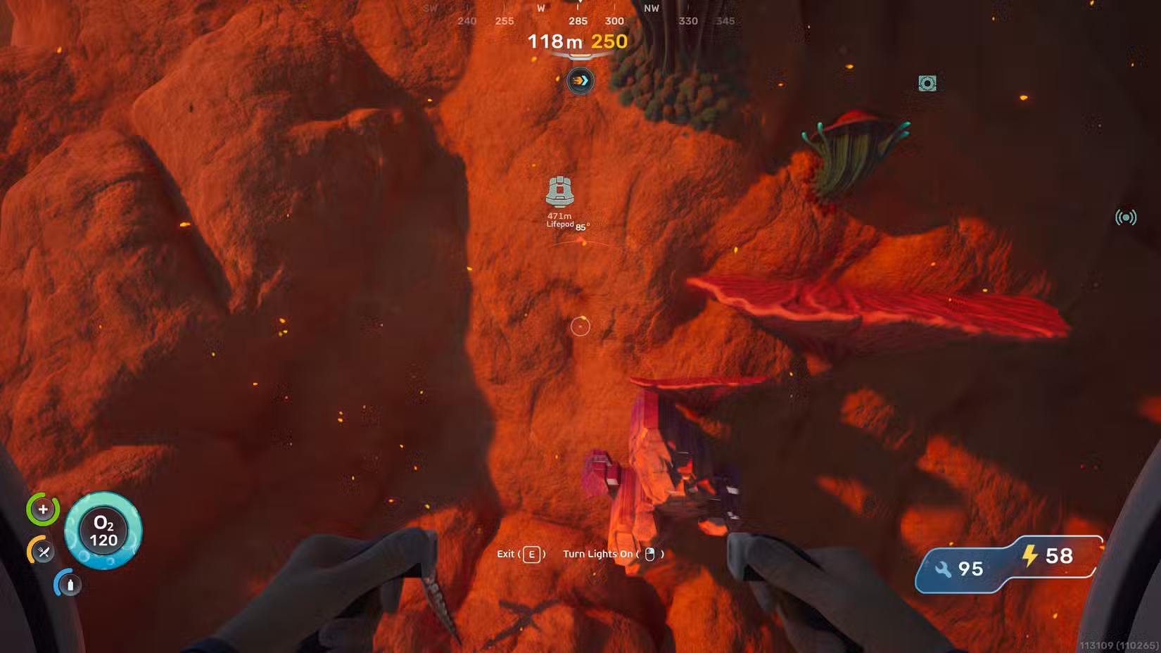 A large piece of lithium on a cliffside in Subnautica 2