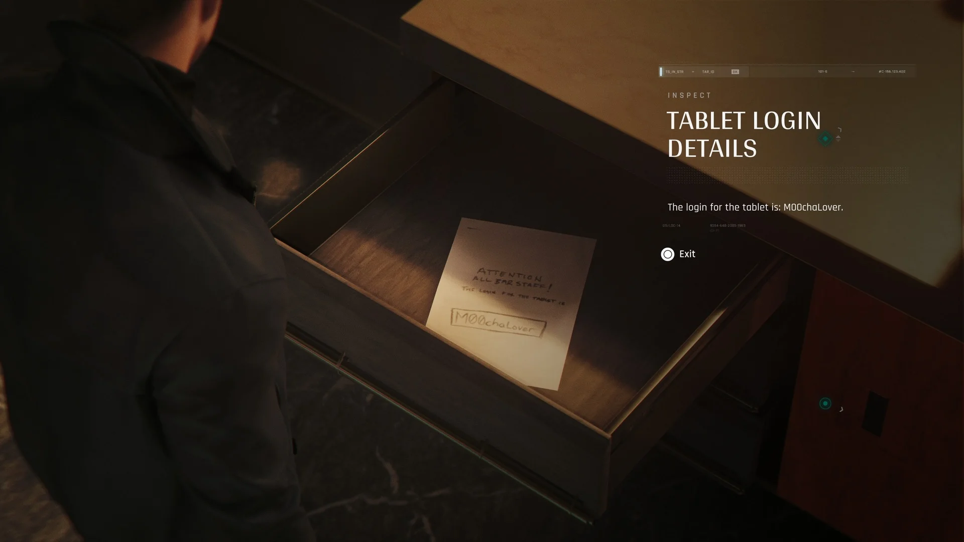 Bond retrieves the password for the security tablet.