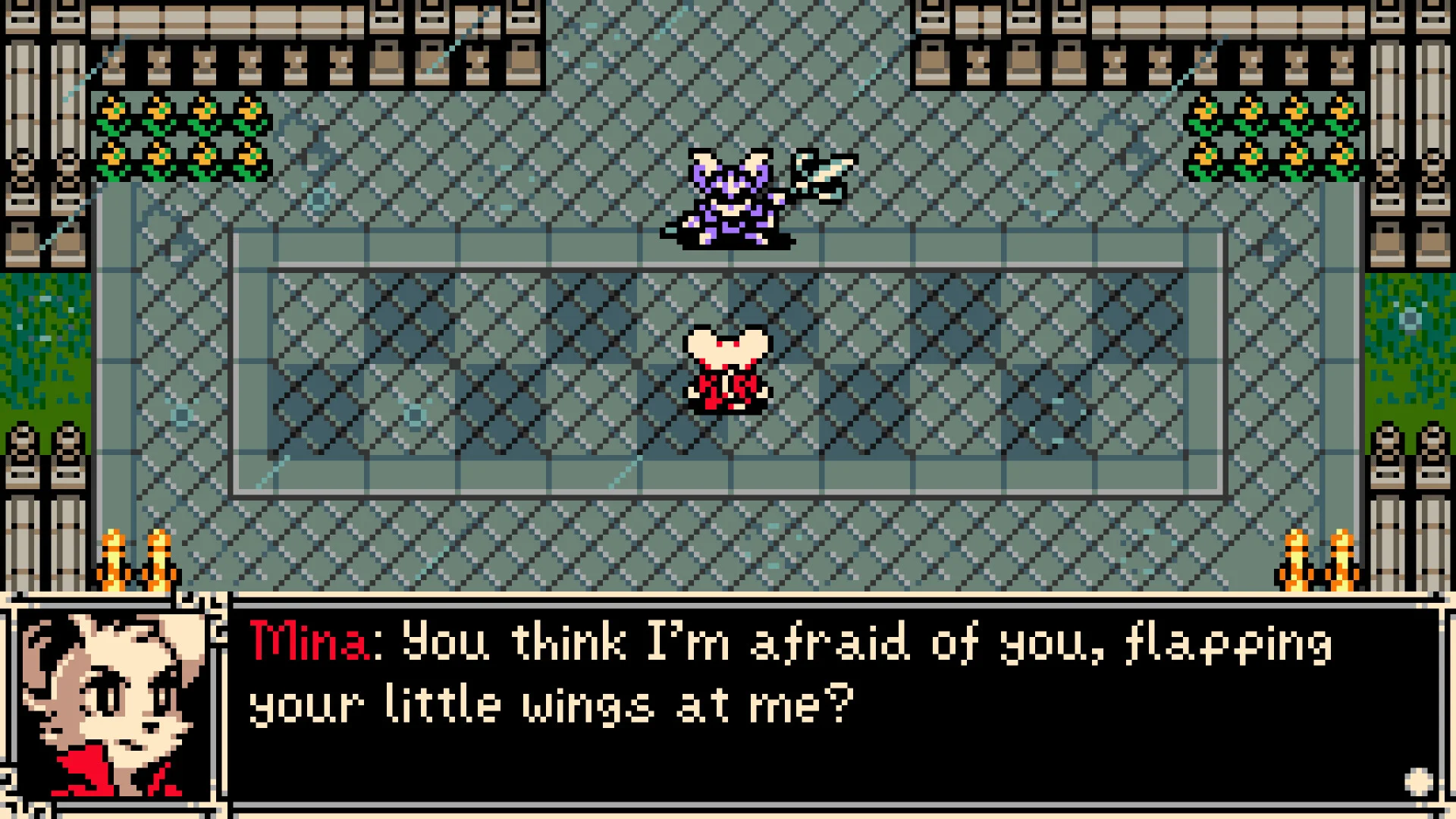 Mouse protagonist Mina faces down an enemy in Mina the Hollower
